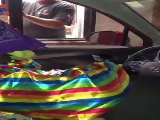 Clown gets peter sucked while ordering food